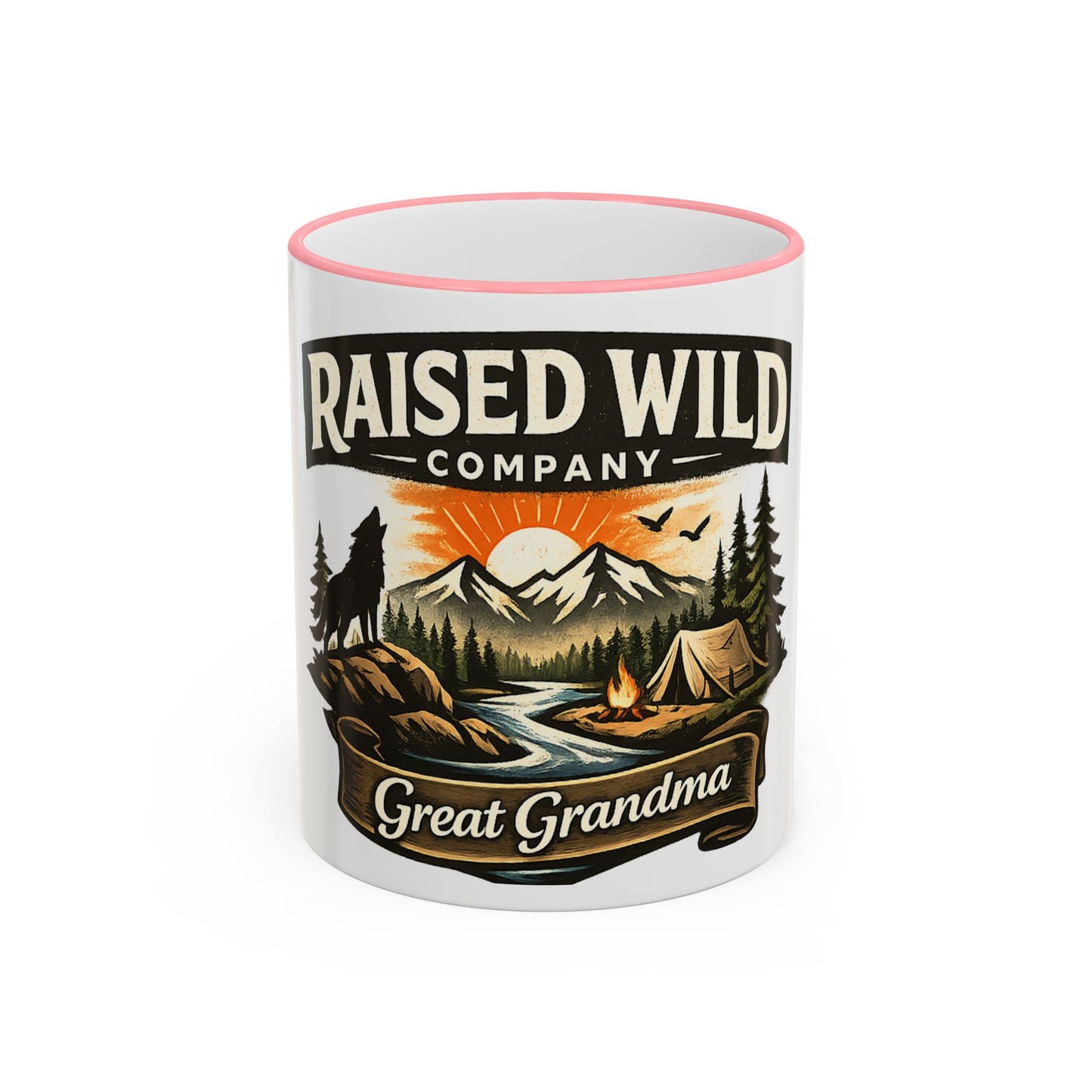 Great Grandma Raised Wild Camping Mug — Accent Rim & Handle Coffee Cup