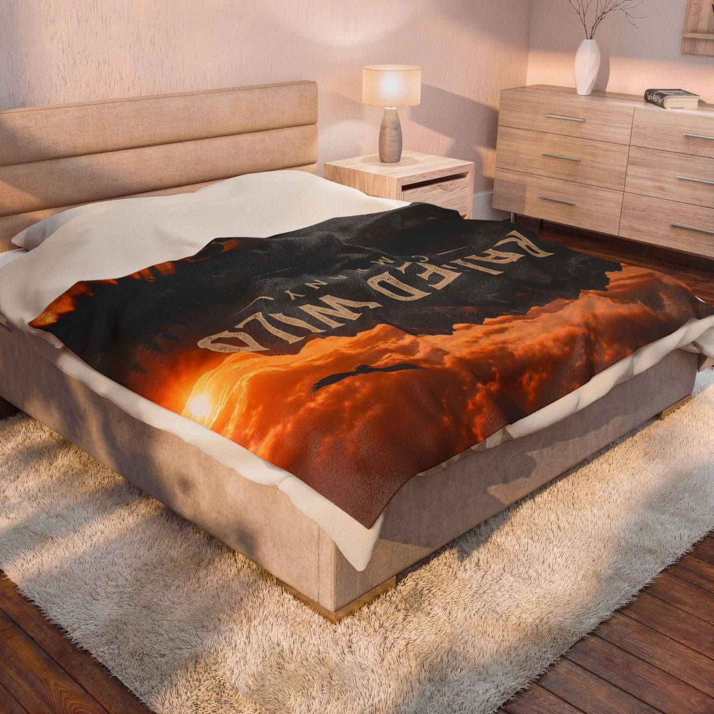 Raised Wild Velveteen Plush Blanket — Mountain Sunset Graphic Throw for Outdoor Lovers