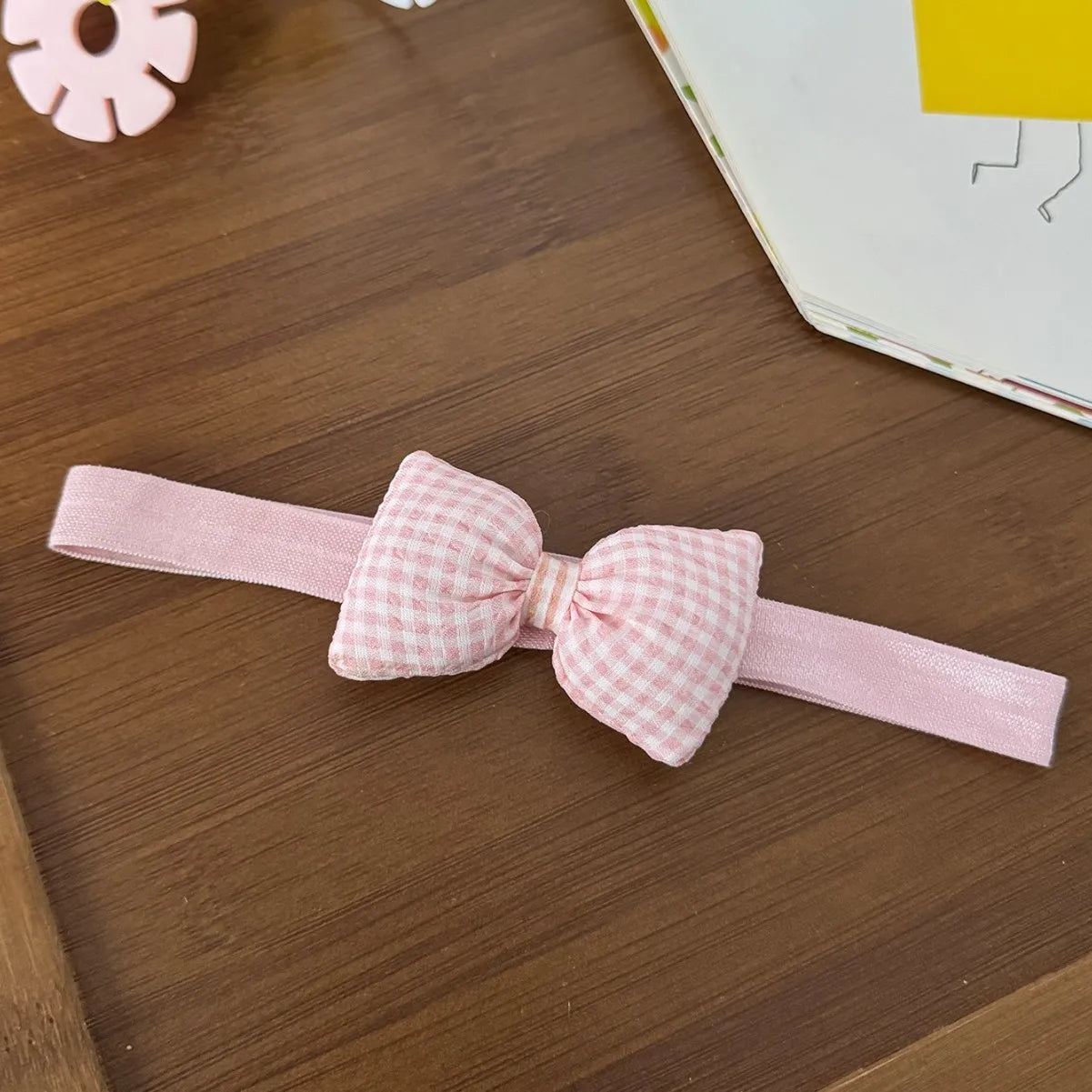 Pink Bow Headband for Baby Girls Hairbow Bowknot Headwrap Kids Nylon Knot Turban Headbands Princess Plaid Bows Turban Hairband