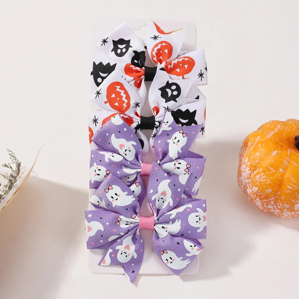 4Pcs/Set Baby Girls Bow Hair Clips 3.5'' Cute Printing Halloween Party Headdress Headwear Hair Accessories for 2-5 Years Old