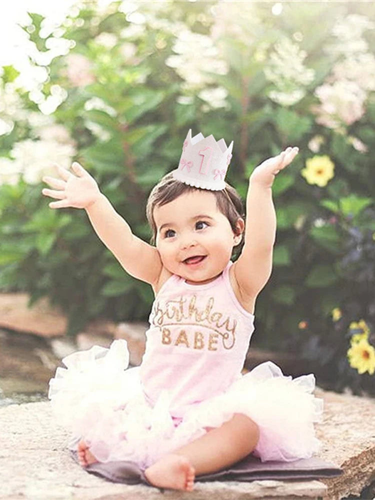 1 Piece Boho Pink Bow 1st Birthday Girl Hat Happy Birthday Party Decoration Photo Prop Baby Shower Decoration