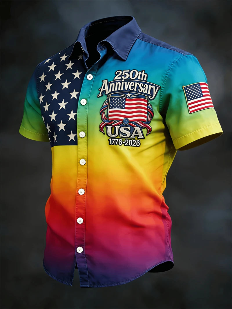 America 250th Anniversary Hawaiian Shirt | 1776–2026 USA Flag | Men's