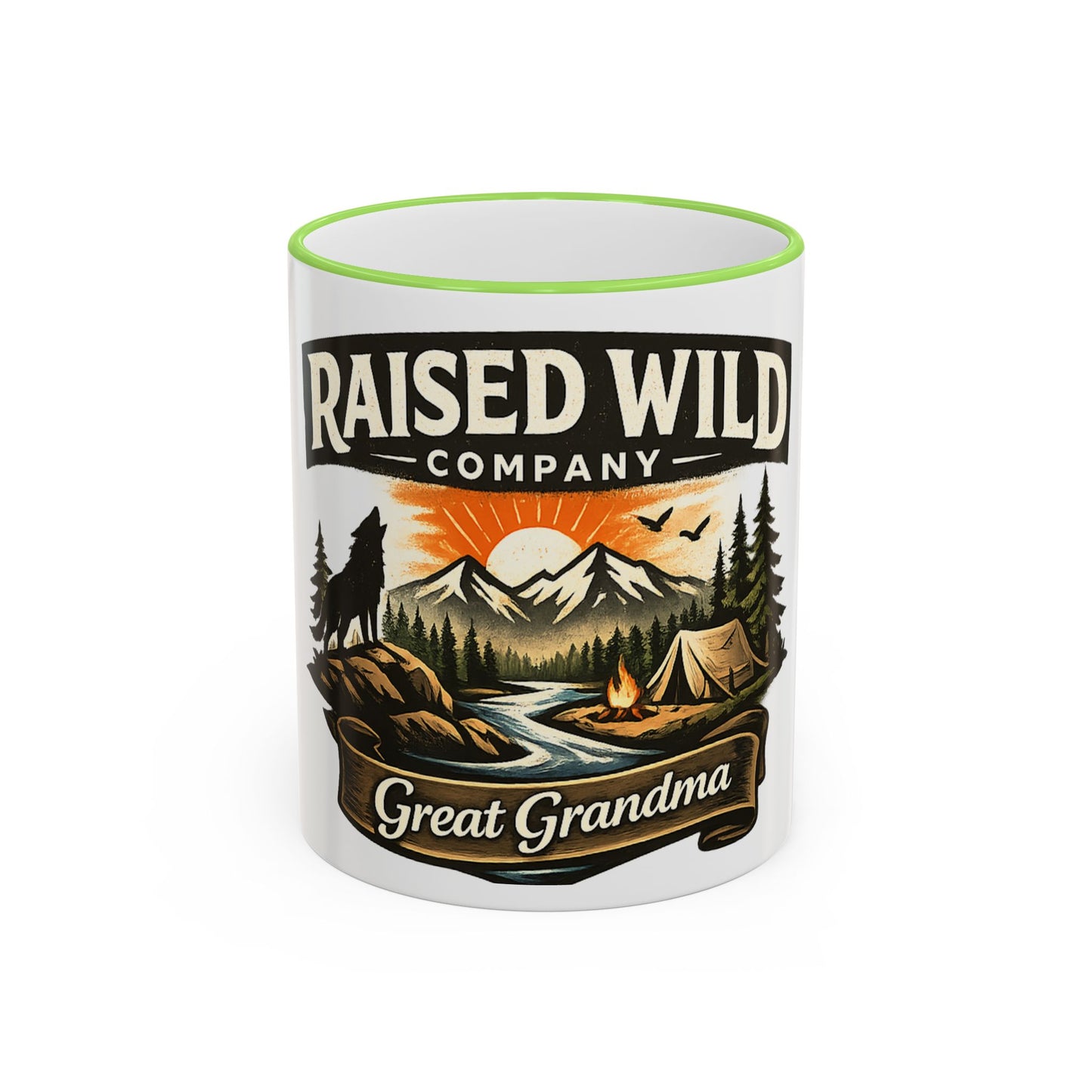 Great Grandma Raised Wild Camping Mug — Accent Rim & Handle Coffee Cup
