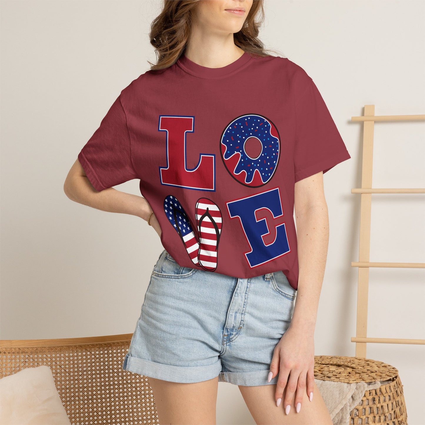 Patriotic LOVE Graphic T-shirt | American Flag Donut Stars & Stripes