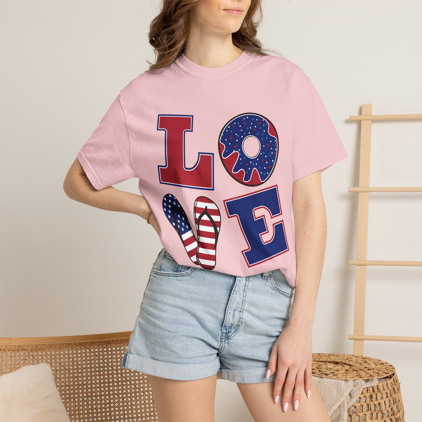 Patriotic LOVE Graphic T-shirt | American Flag Donut Stars & Stripes