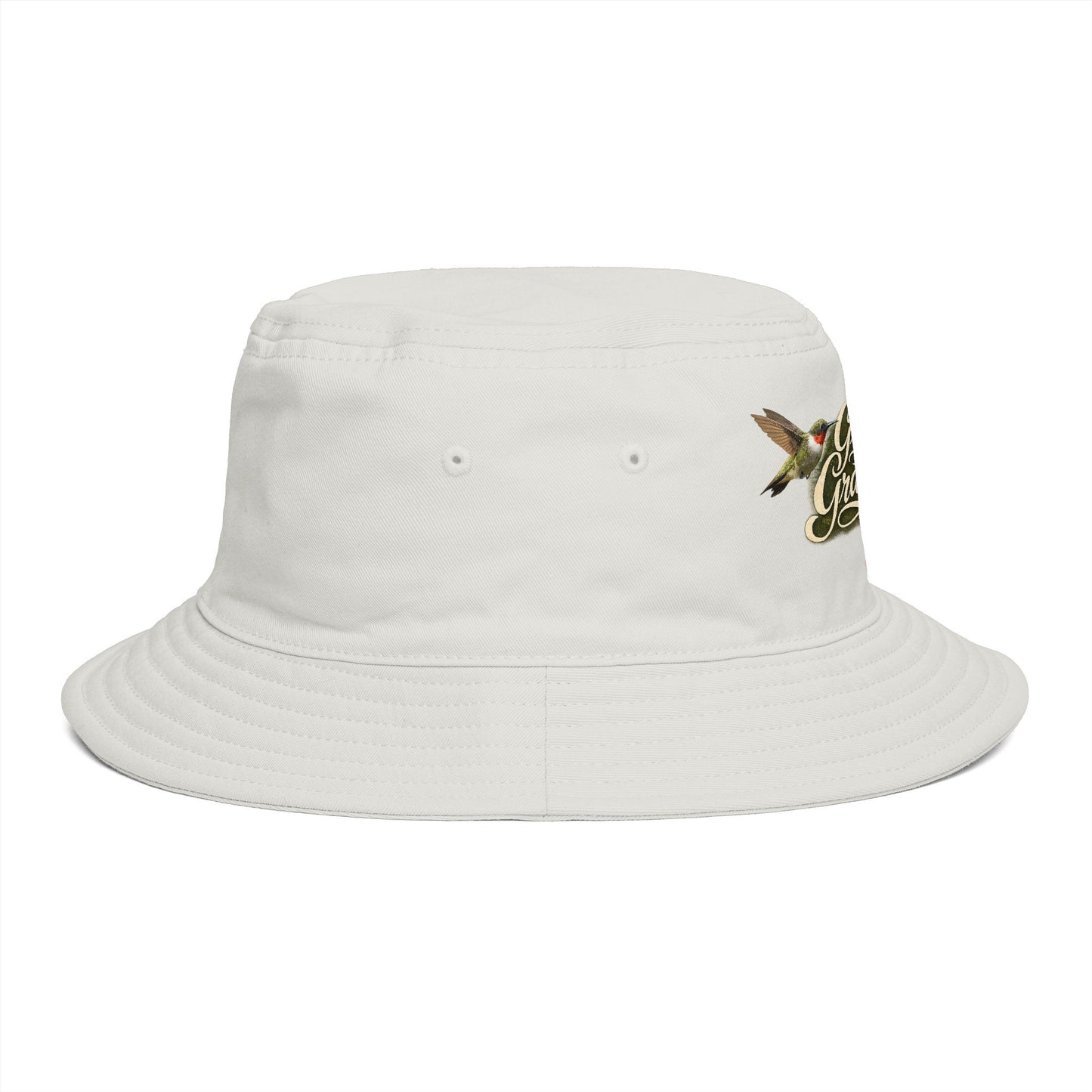 Great Grandma Floral Bucket Hat — Vintage Hummingbird & Lily Gift