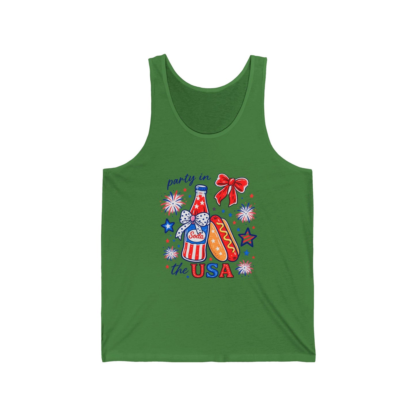 Party in the USA Tank Top — 4th of July Patriotic Hot Dog & Soda Graphic