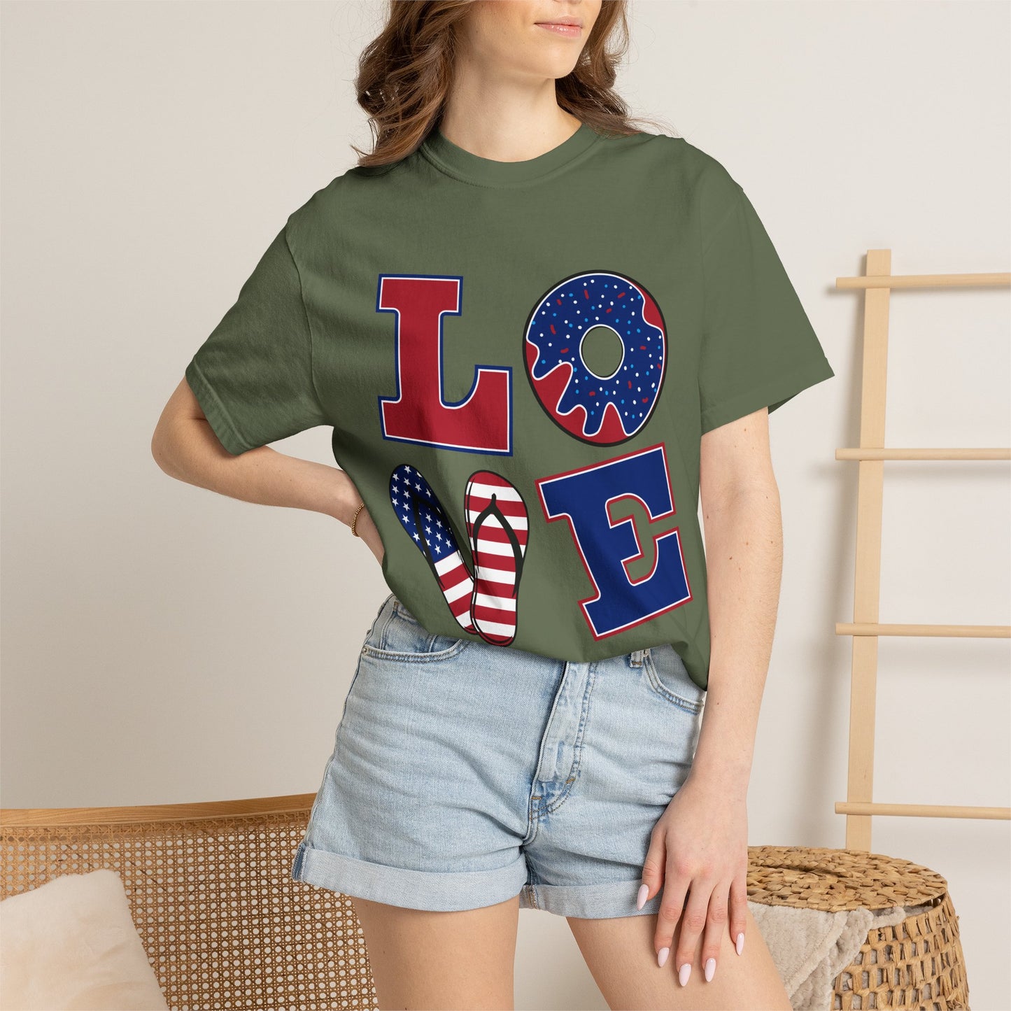 Patriotic LOVE Graphic T-shirt | American Flag Donut Stars & Stripes