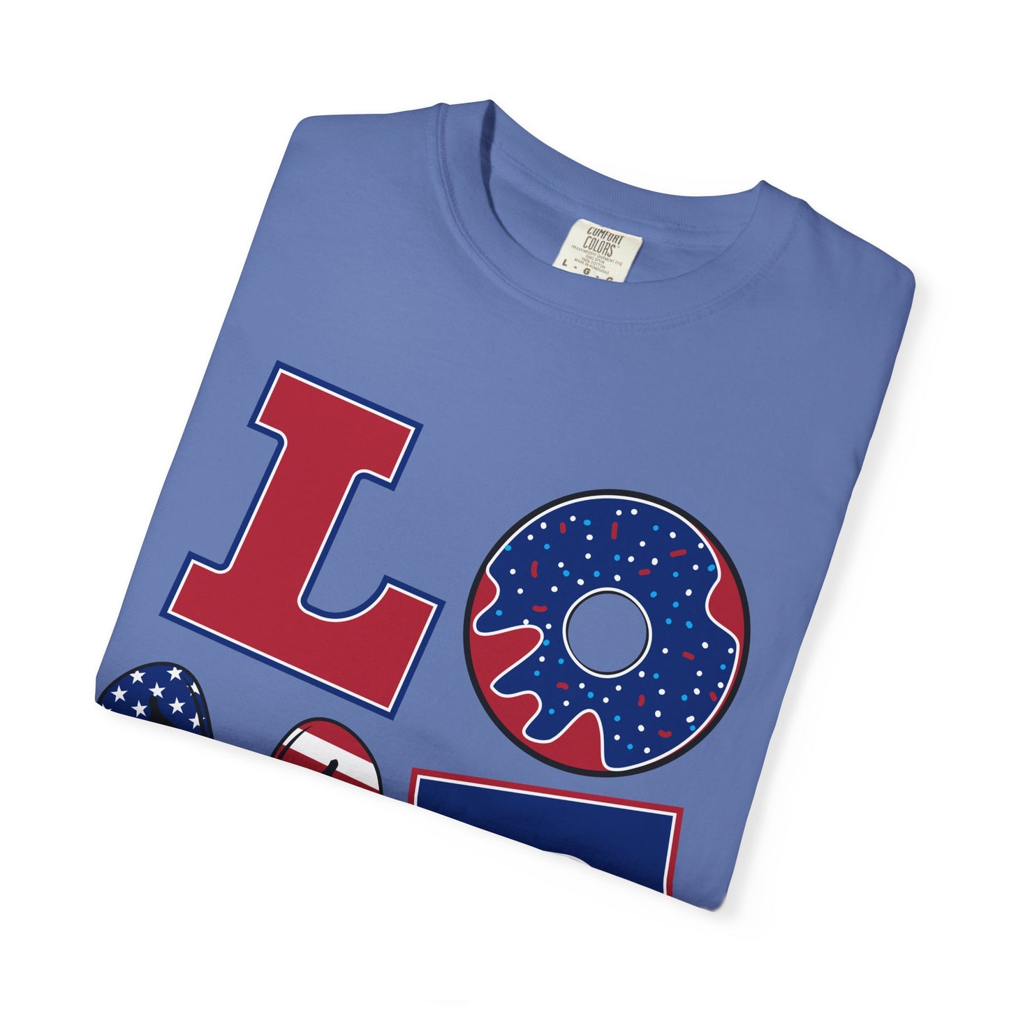 Patriotic LOVE Graphic T-shirt | American Flag Donut Stars & Stripes