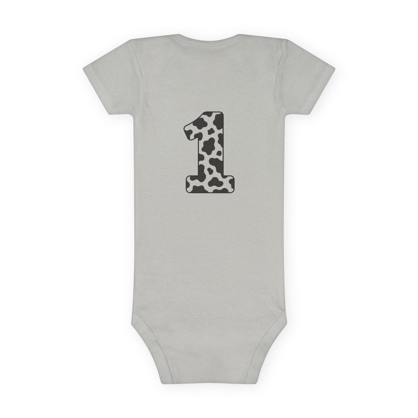 Baby Onesie - "Teo is ONE" Sweet Boy 1st Birthday Bodysuit (Cookie & Cow Print)