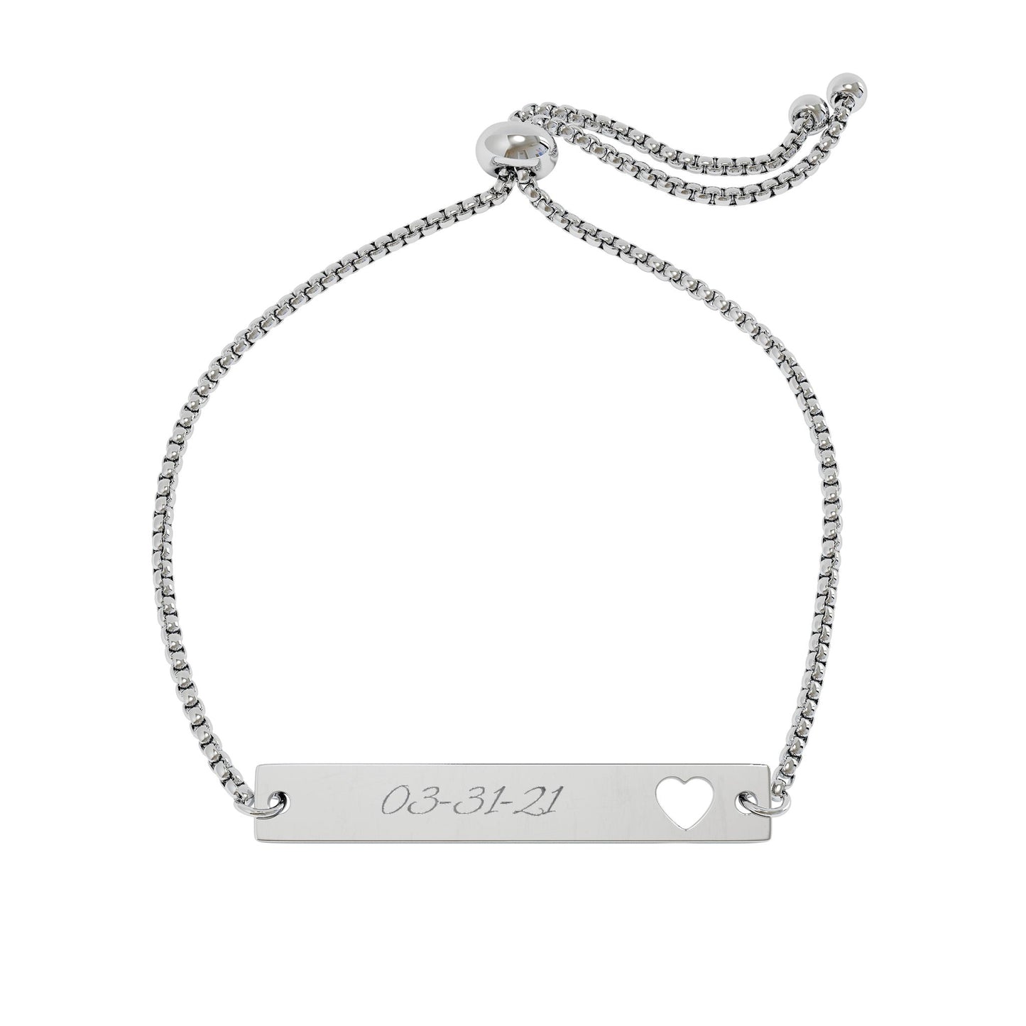 Engravable Heart Cutout Bar Bracelet — Adjustable Personalized Name Bracelet
