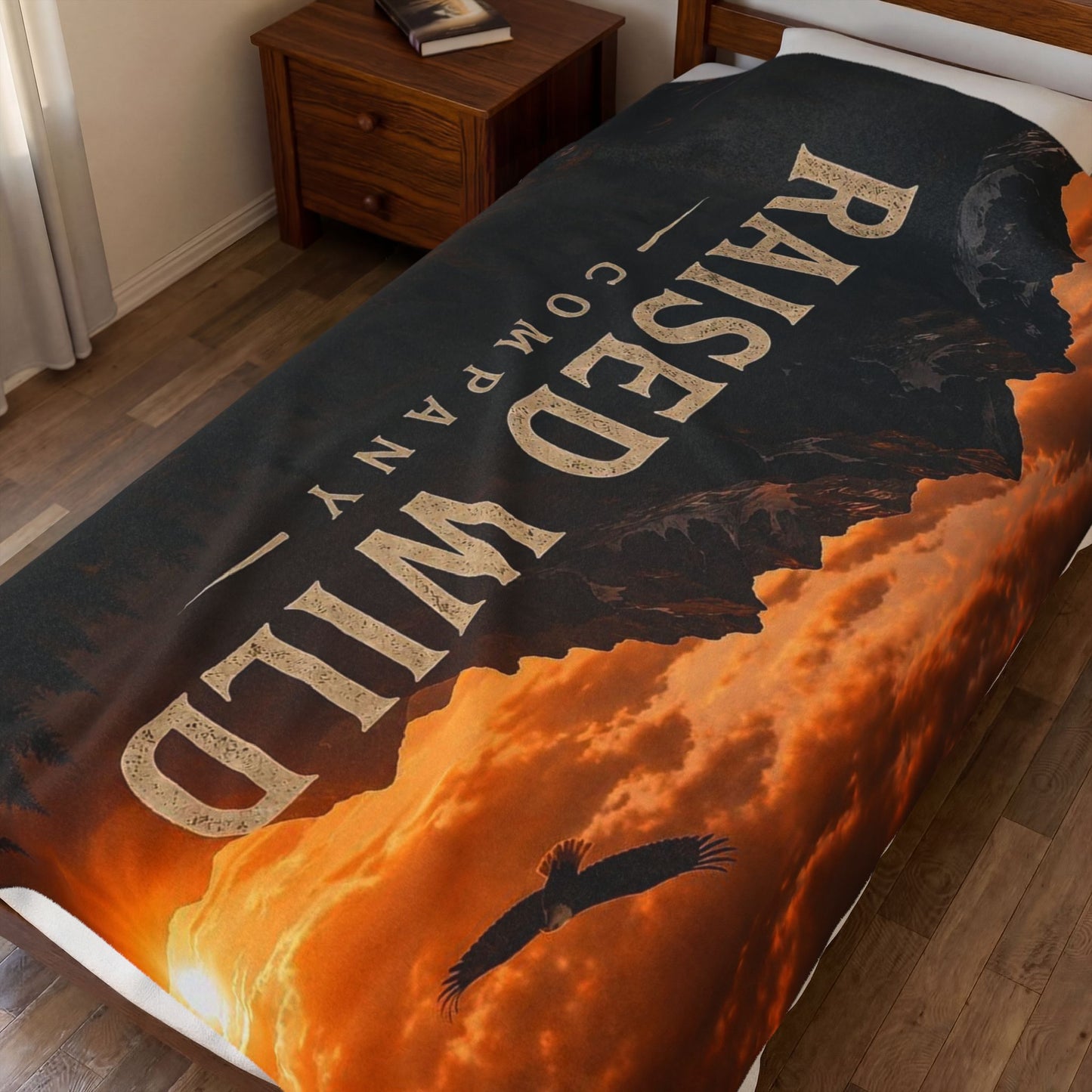 Raised Wild Velveteen Plush Blanket — Mountain Sunset Graphic Throw for Outdoor Lovers