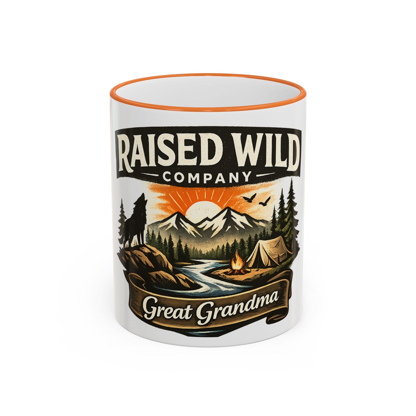 Great Grandma Raised Wild Camping Mug — Accent Rim & Handle Coffee Cup