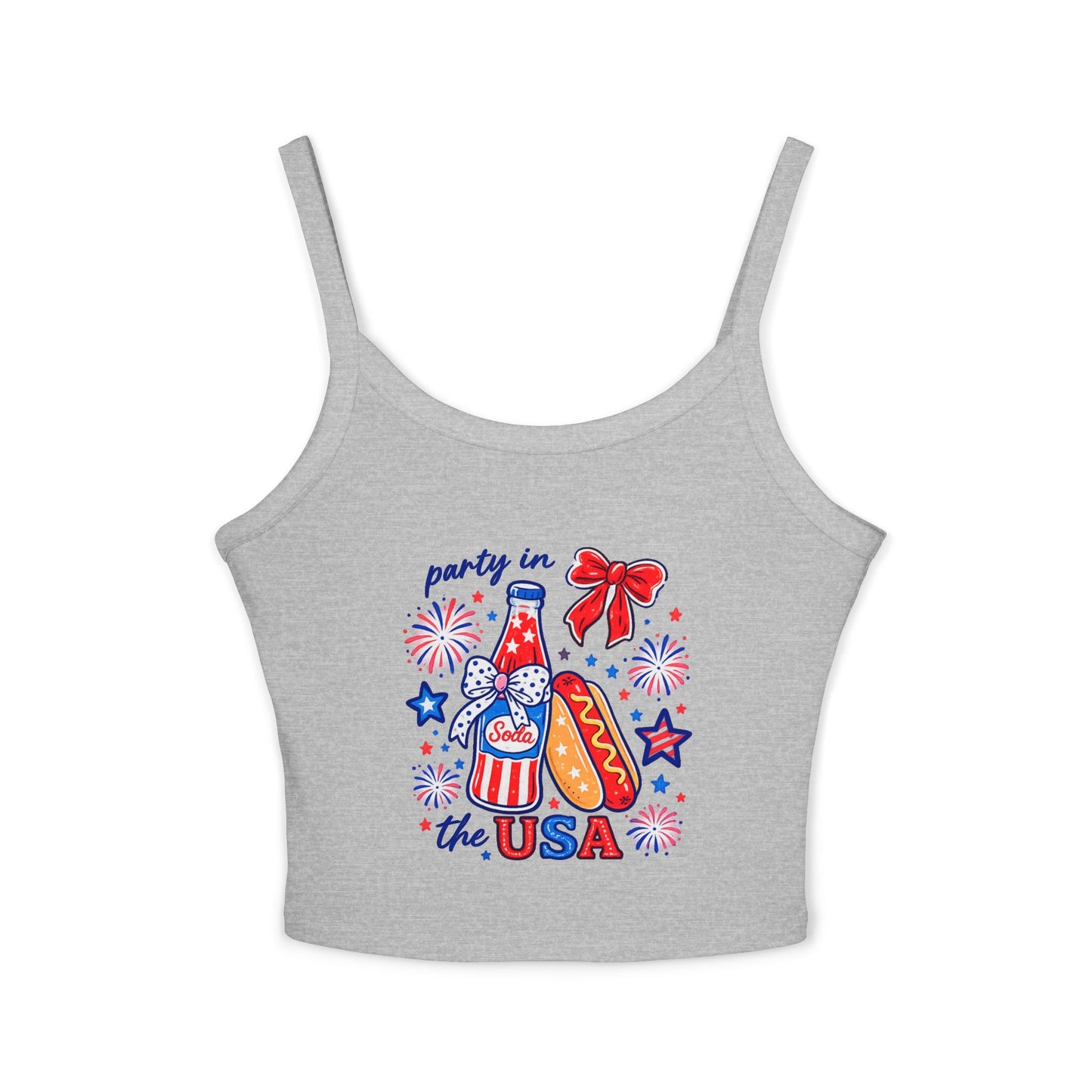 Patriotic 'Party in the USA' Women's Tank Top — 4th of July Hot Dog & Soda Graphic
