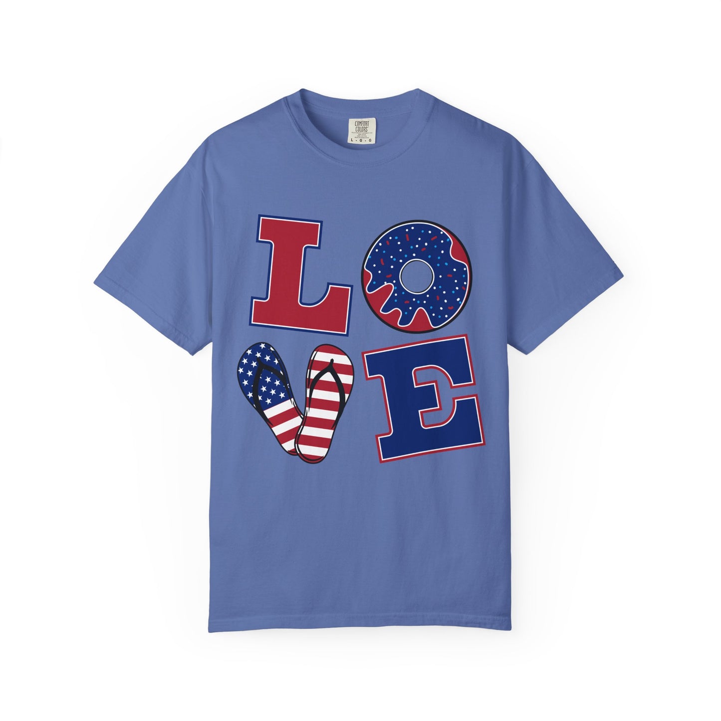 Patriotic LOVE Graphic T-shirt | American Flag Donut Stars & Stripes