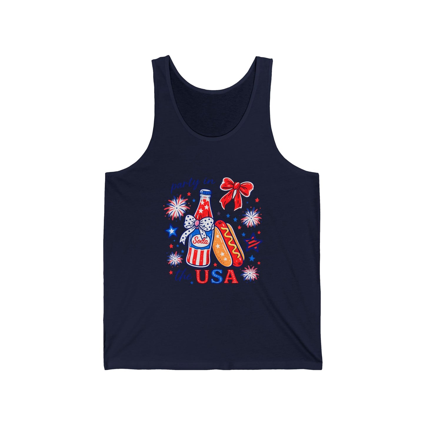 Party in the USA Tank Top — 4th of July Patriotic Hot Dog & Soda Graphic