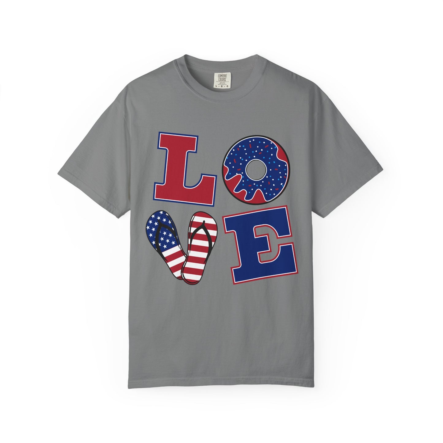 Patriotic LOVE Graphic T-shirt | American Flag Donut Stars & Stripes