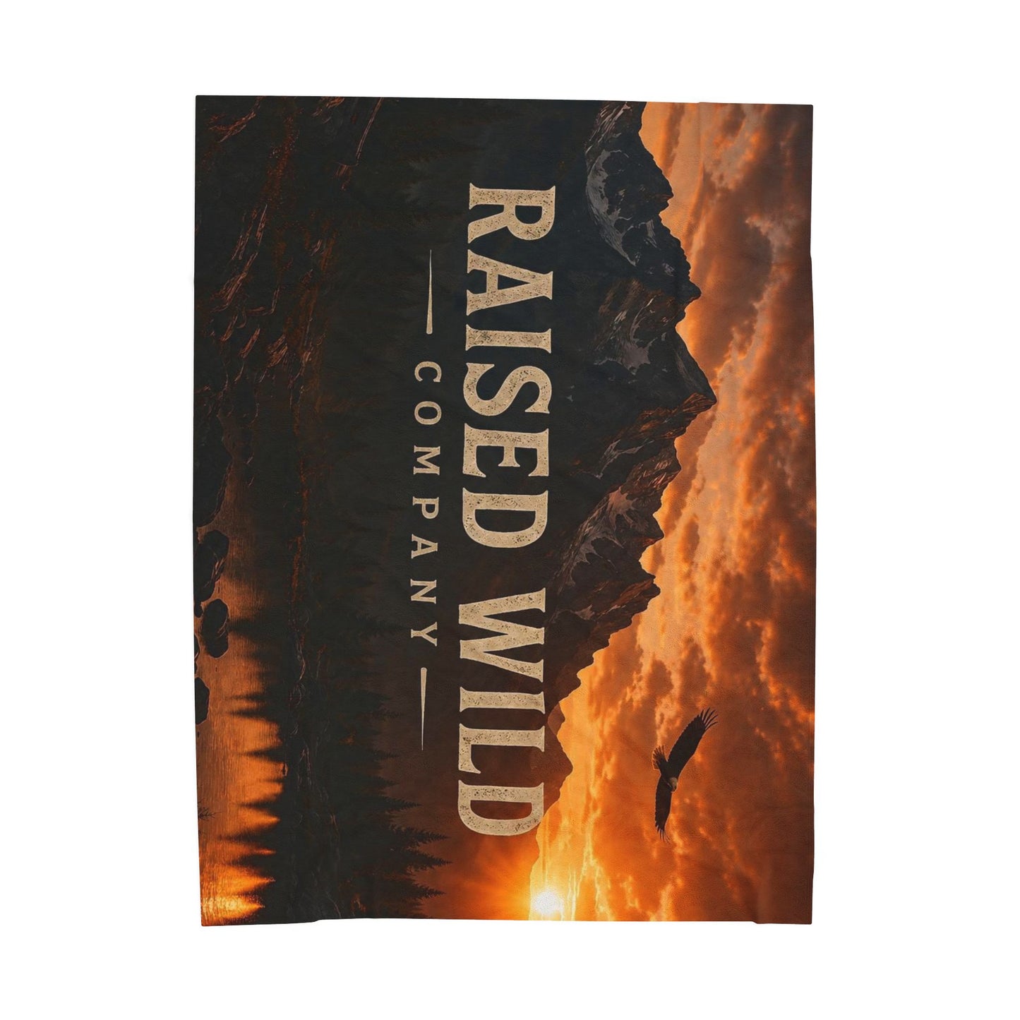 Raised Wild Velveteen Plush Blanket — Mountain Sunset Graphic Throw for Outdoor Lovers