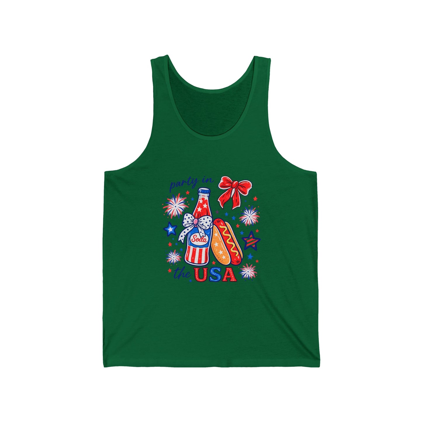 Party in the USA Tank Top — 4th of July Patriotic Hot Dog & Soda Graphic