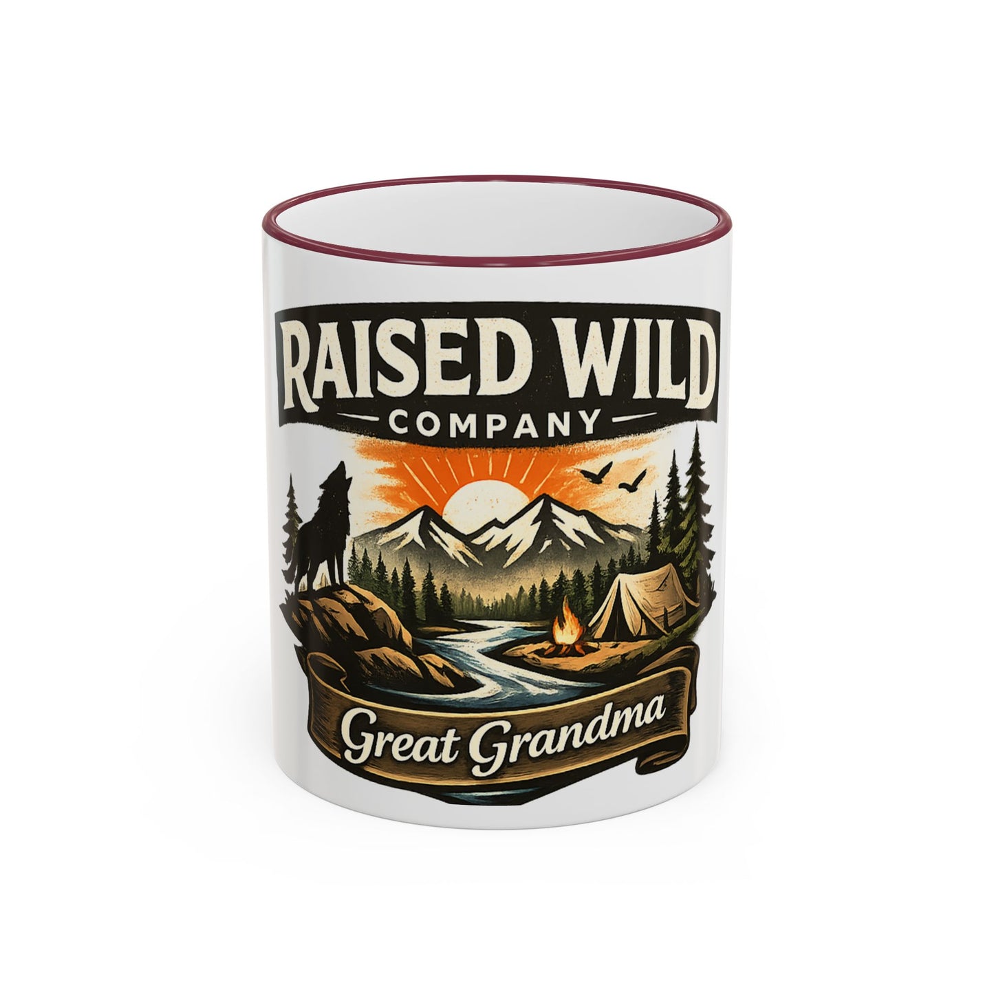 Great Grandma Raised Wild Camping Mug — Accent Rim & Handle Coffee Cup
