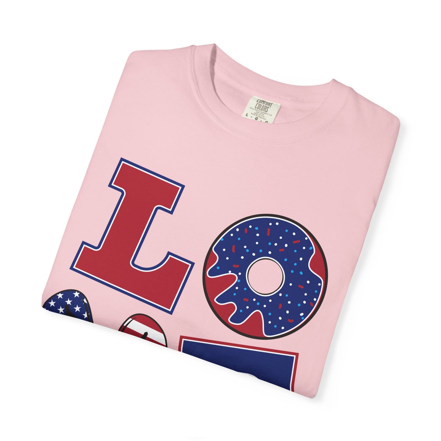 Patriotic LOVE Graphic T-shirt | American Flag Donut Stars & Stripes