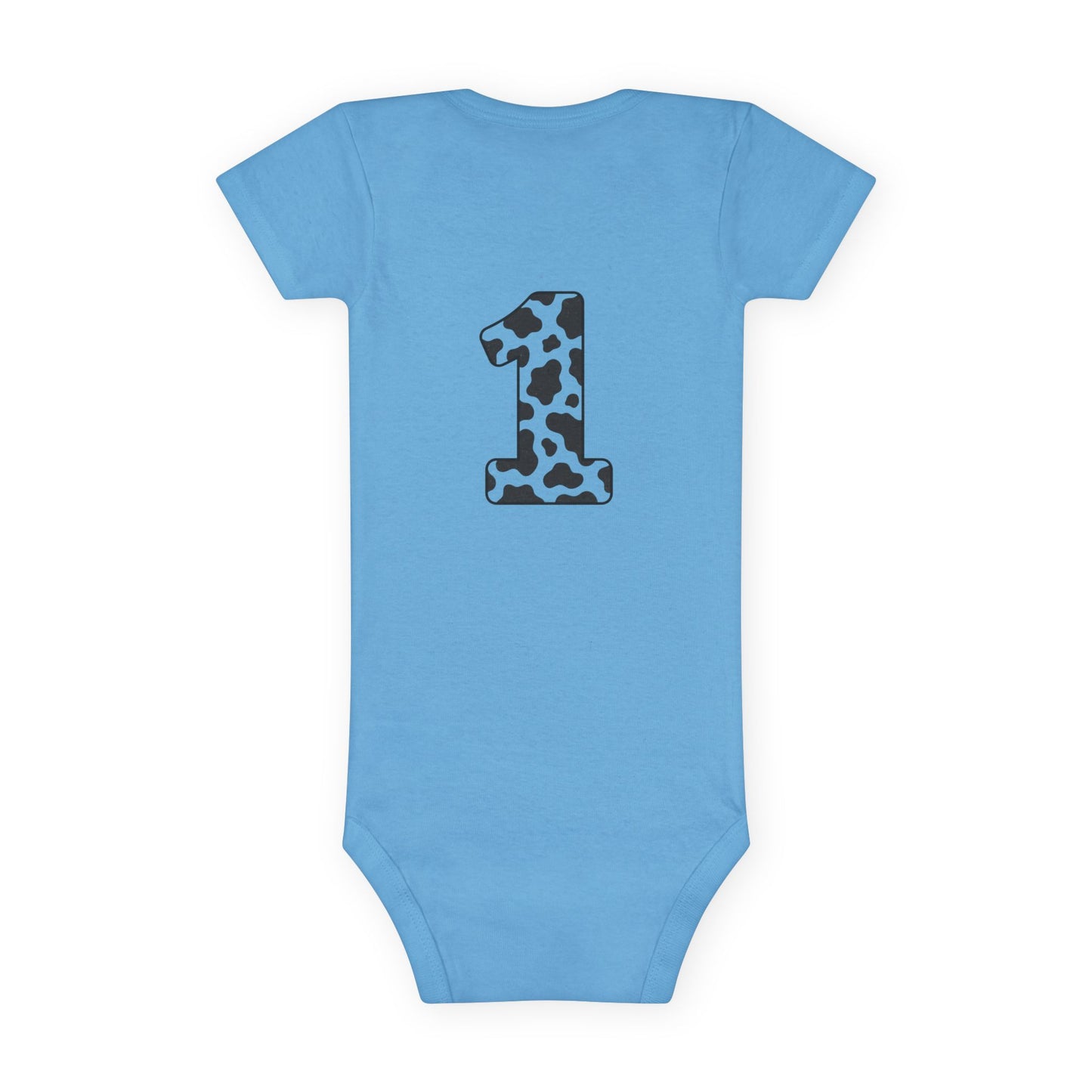 Baby Onesie - "Teo is ONE" Sweet Boy 1st Birthday Bodysuit (Cookie & Cow Print)