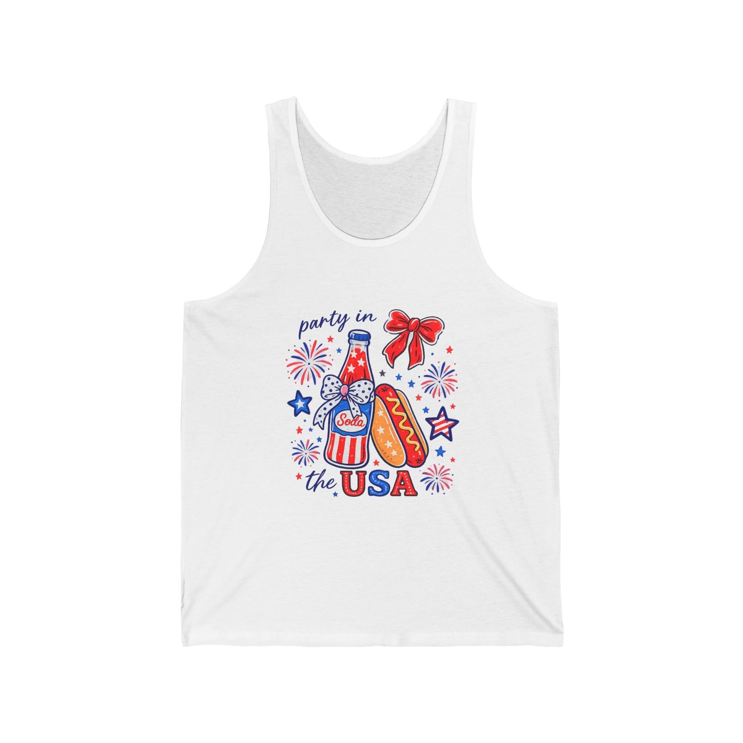 Party in the USA Tank Top — 4th of July Patriotic Hot Dog & Soda Graphic