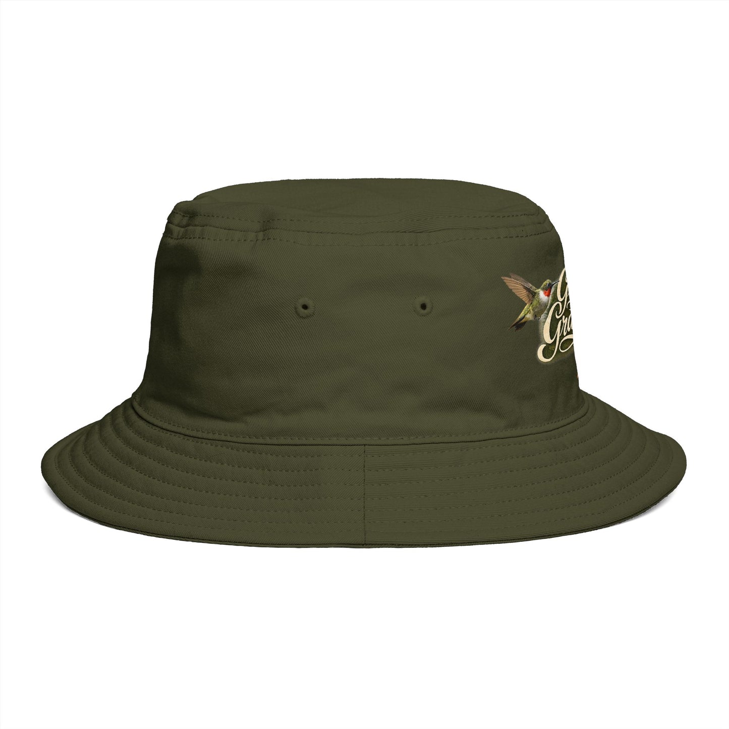 Great Grandma Floral Bucket Hat — Vintage Hummingbird & Lily Gift