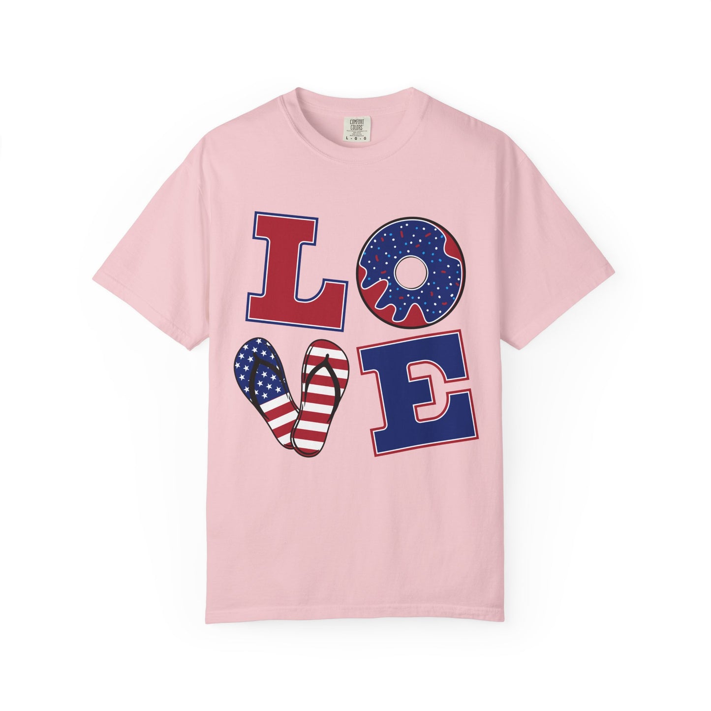 Patriotic LOVE Graphic T-shirt | American Flag Donut Stars & Stripes