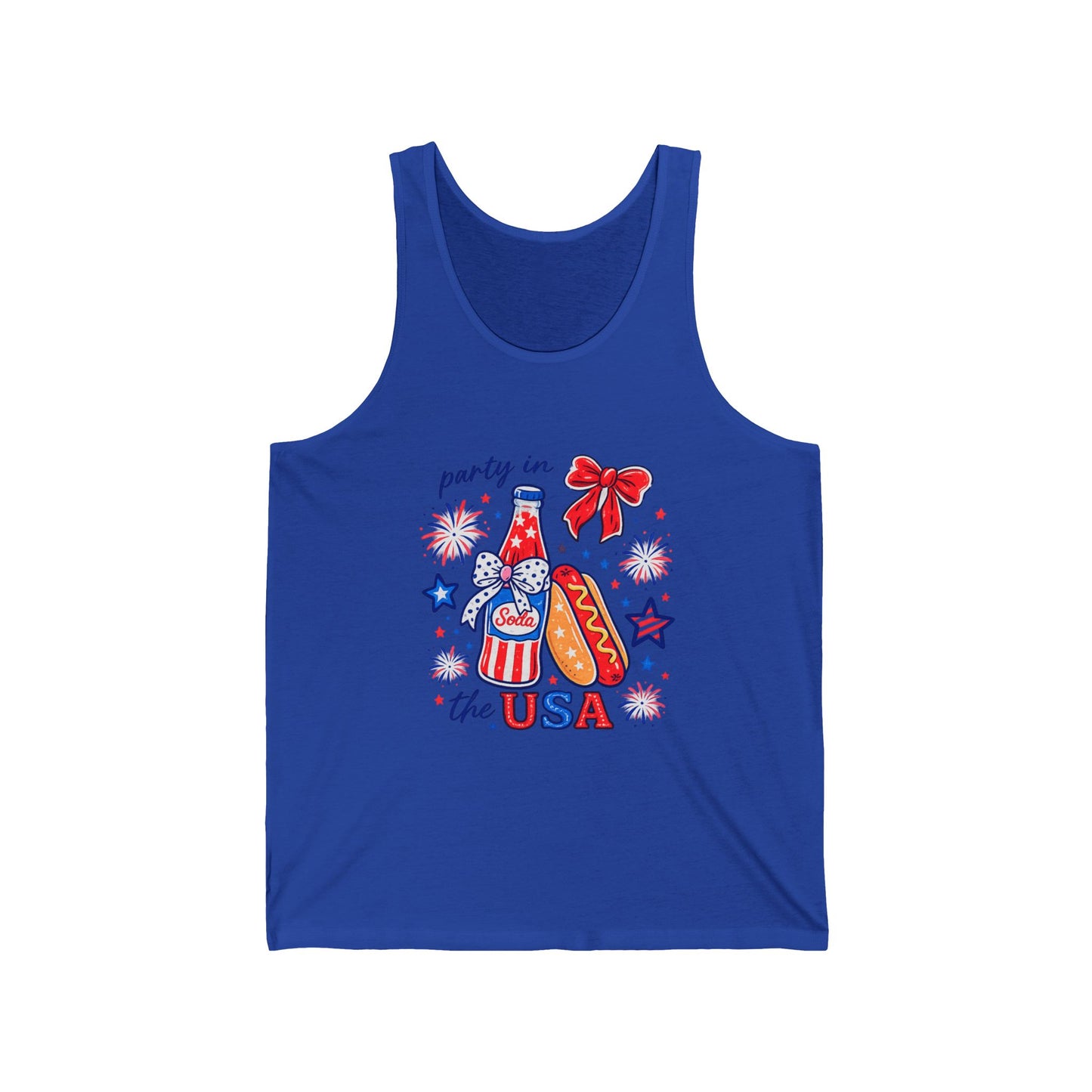 Party in the USA Tank Top — 4th of July Patriotic Hot Dog & Soda Graphic