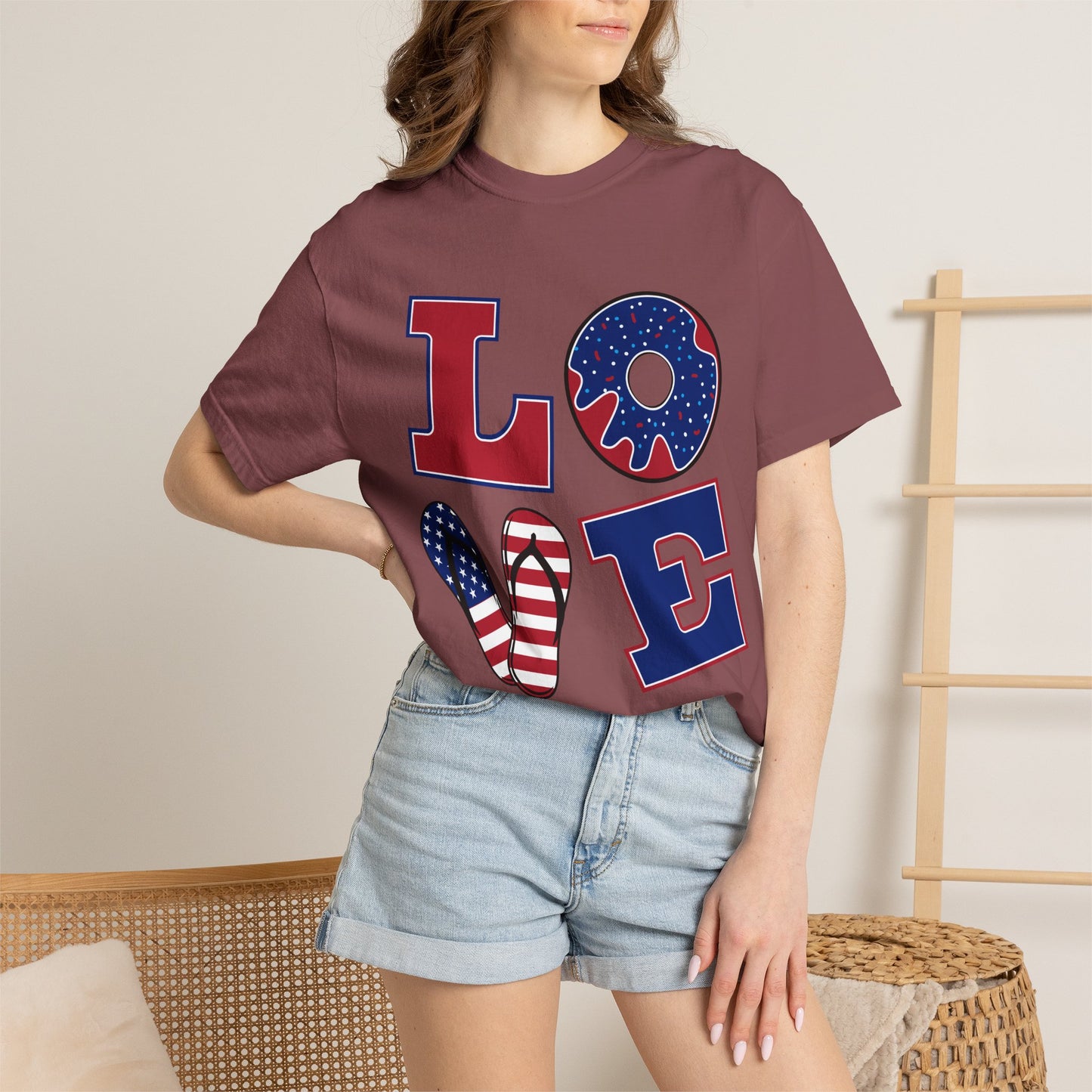 Patriotic LOVE Graphic T-shirt | American Flag Donut Stars & Stripes