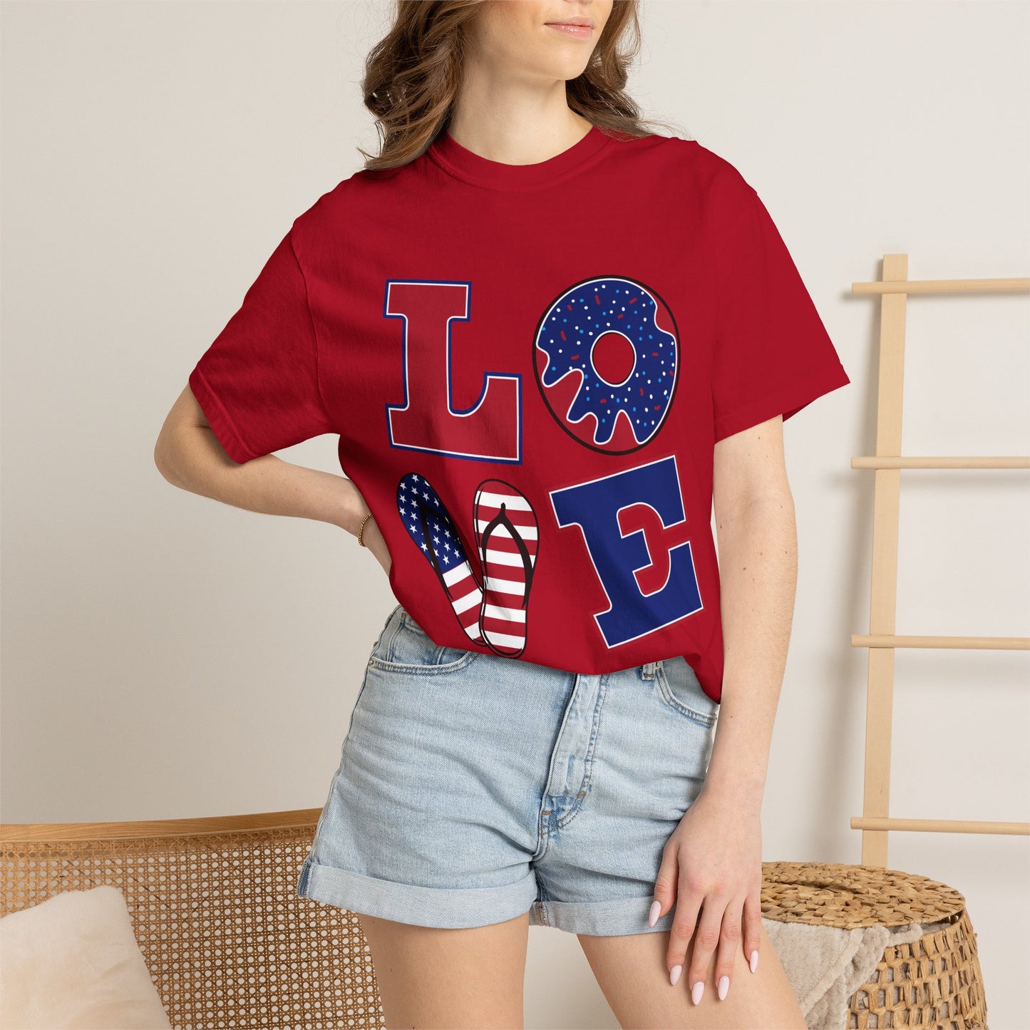Patriotic LOVE Graphic T-shirt | American Flag Donut Stars & Stripes