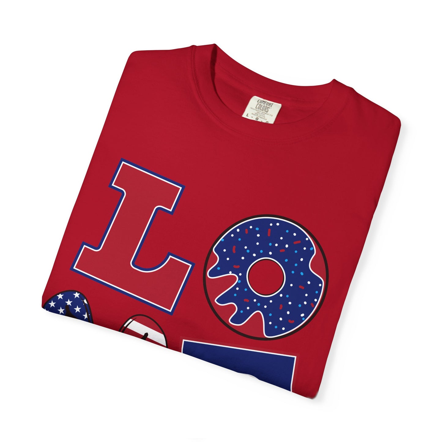 Patriotic LOVE Graphic T-shirt | American Flag Donut Stars & Stripes