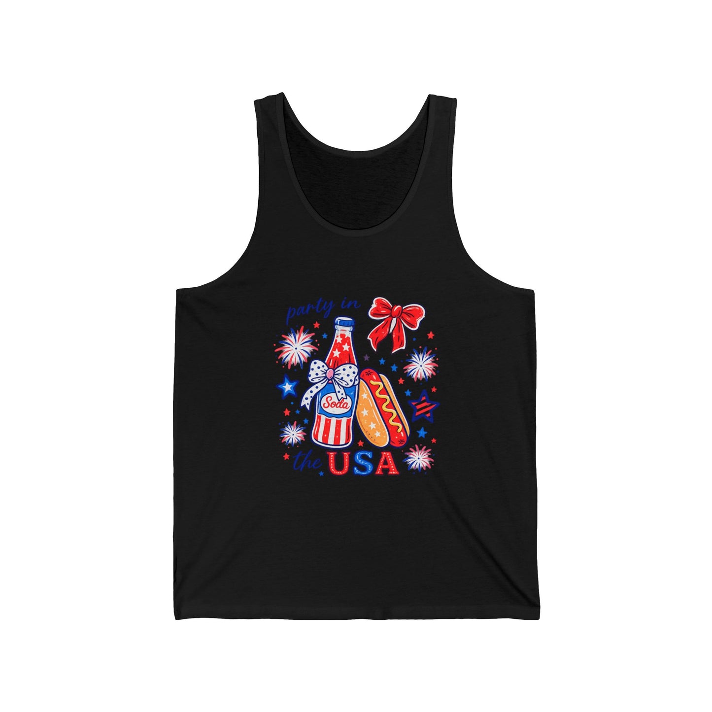 Party in the USA Tank Top — 4th of July Patriotic Hot Dog & Soda Graphic