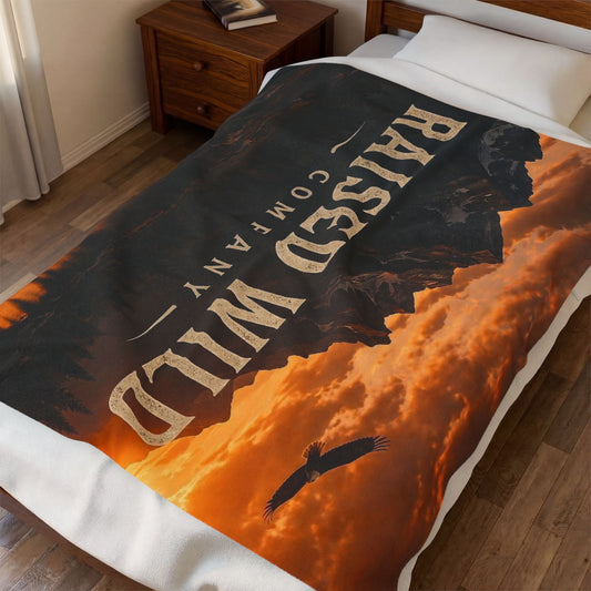 Raised Wild Velveteen Plush Blanket — Mountain Sunset Graphic Throw for Outdoor Lovers