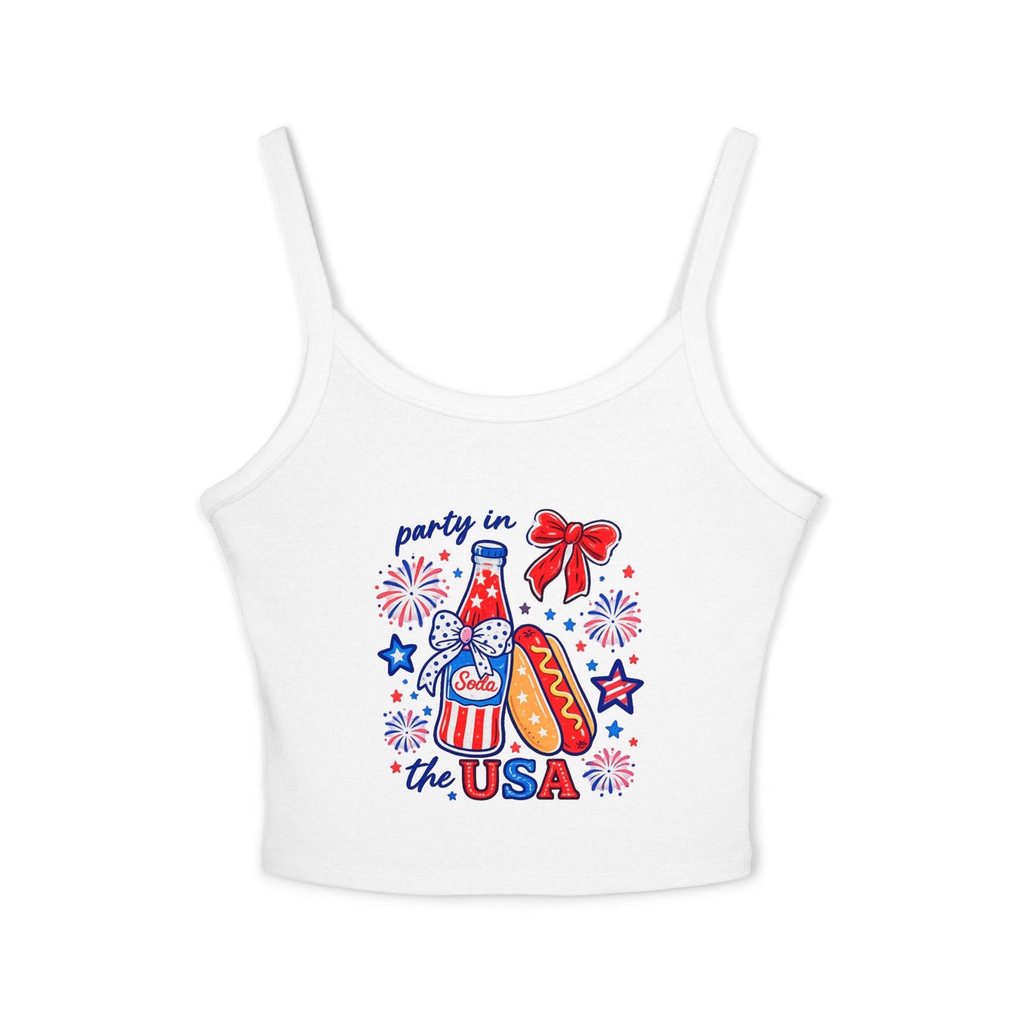 Patriotic 'Party in the USA' Women's Tank Top — 4th of July Hot Dog & Soda Graphic