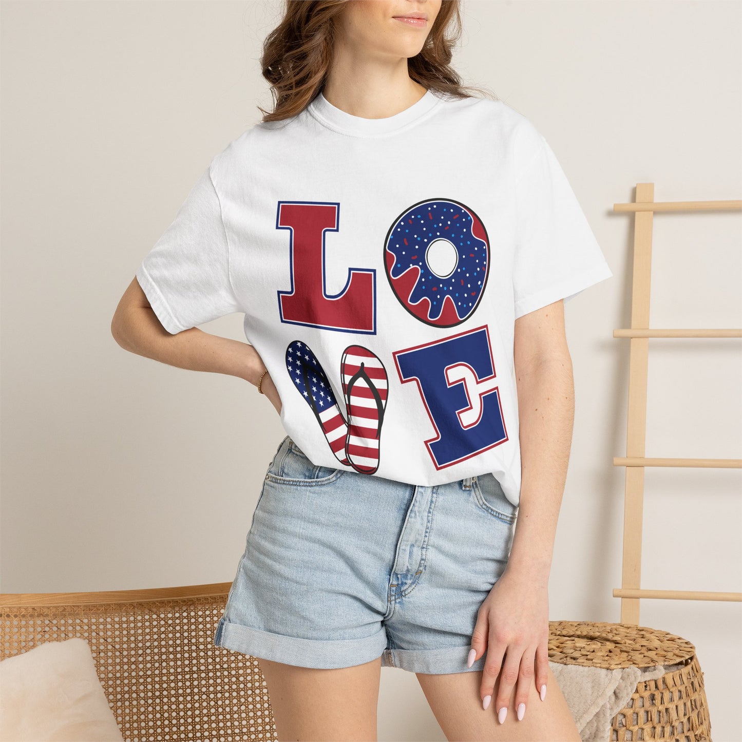 Patriotic LOVE Graphic T-shirt | American Flag Donut Stars & Stripes
