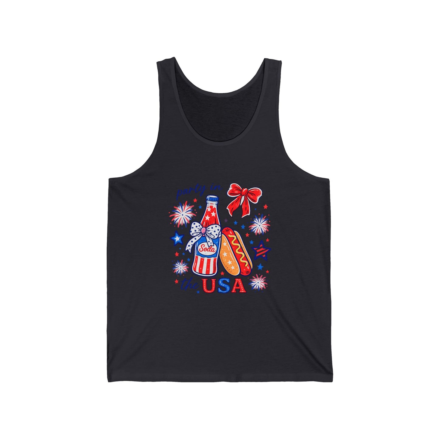 Party in the USA Tank Top — 4th of July Patriotic Hot Dog & Soda Graphic