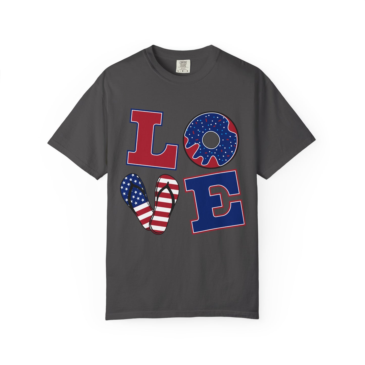 Patriotic LOVE Graphic T-shirt | American Flag Donut Stars & Stripes