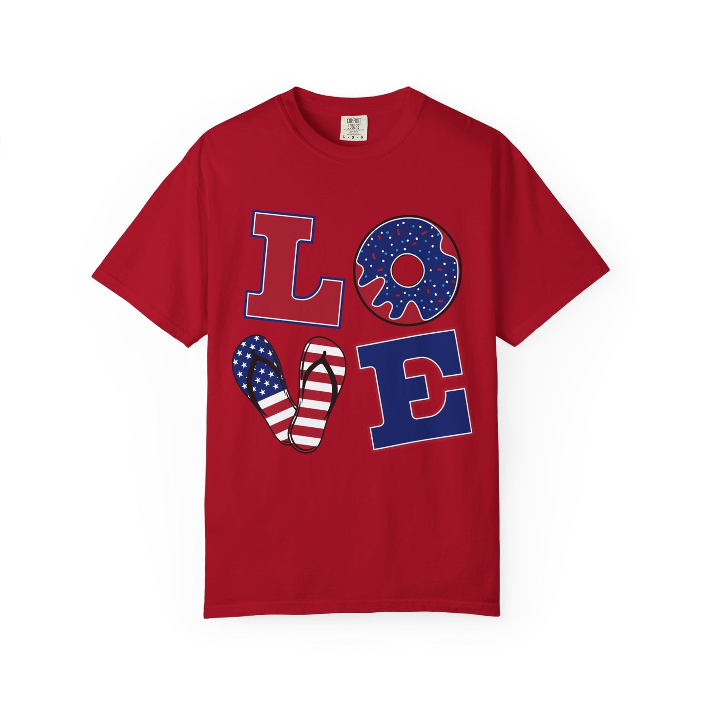 Patriotic LOVE Graphic T-shirt | American Flag Donut Stars & Stripes