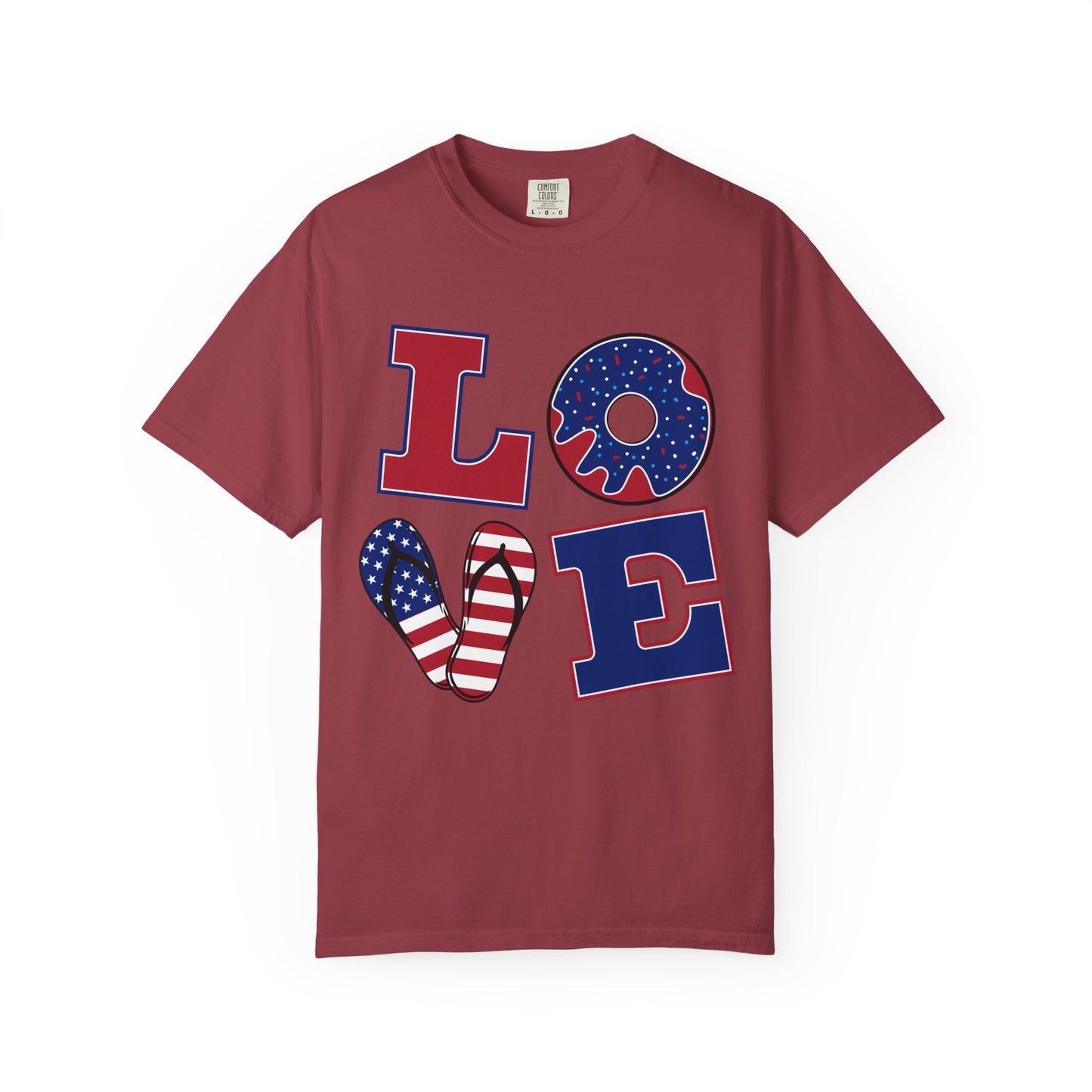 Patriotic LOVE Graphic T-shirt | American Flag Donut Stars & Stripes