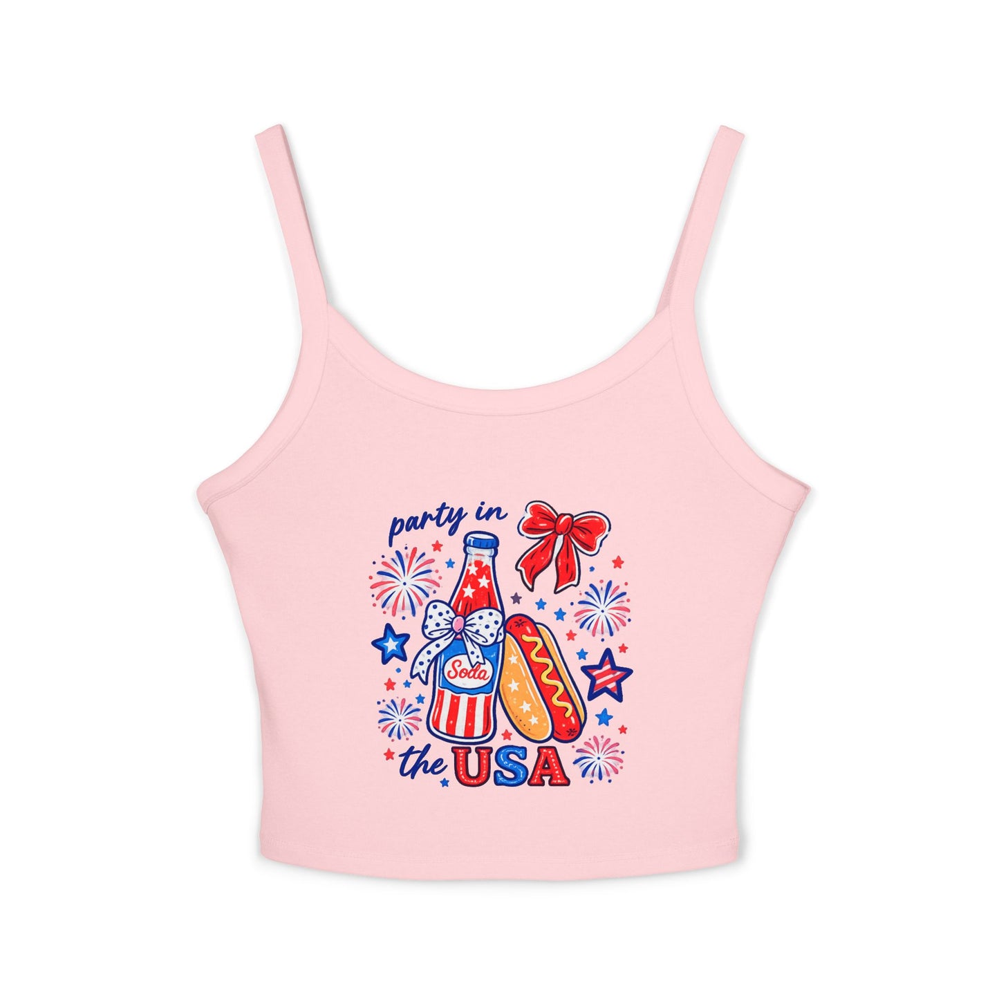Patriotic 'Party in the USA' Women's Tank Top — 4th of July Hot Dog & Soda Graphic