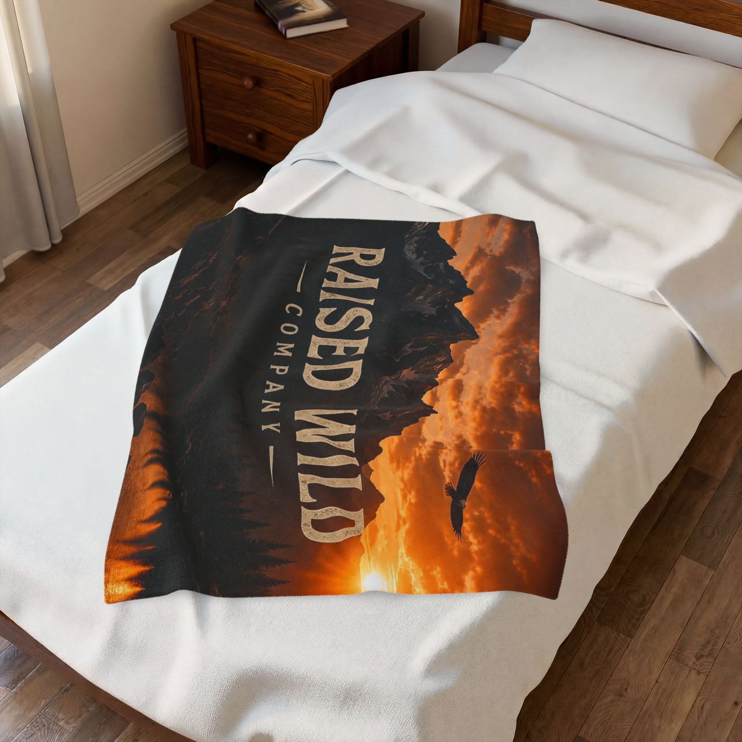 Raised Wild Velveteen Plush Blanket — Mountain Sunset Graphic Throw for Outdoor Lovers