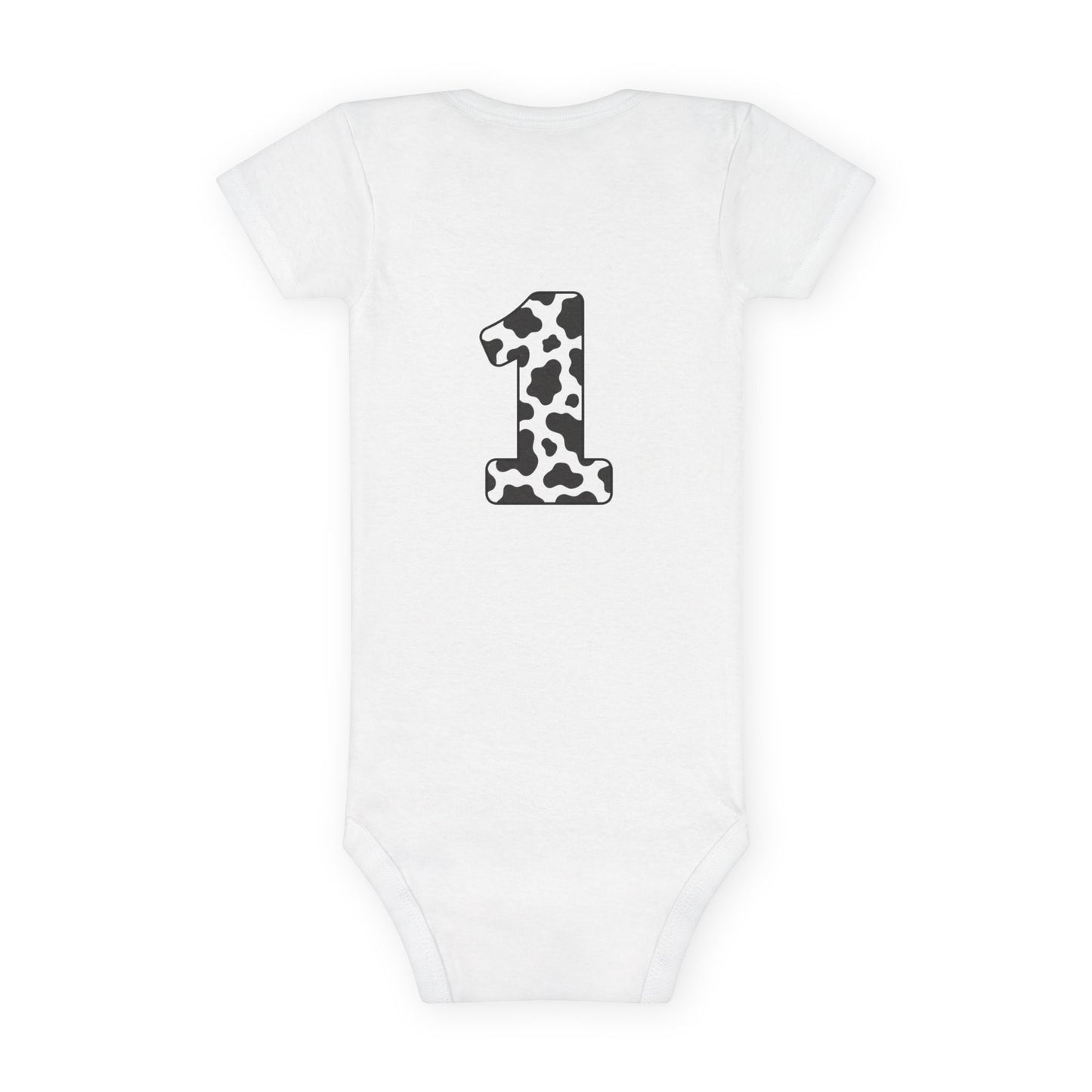 Baby Onesie - "Teo is ONE" Sweet Boy 1st Birthday Bodysuit (Cookie & Cow Print)