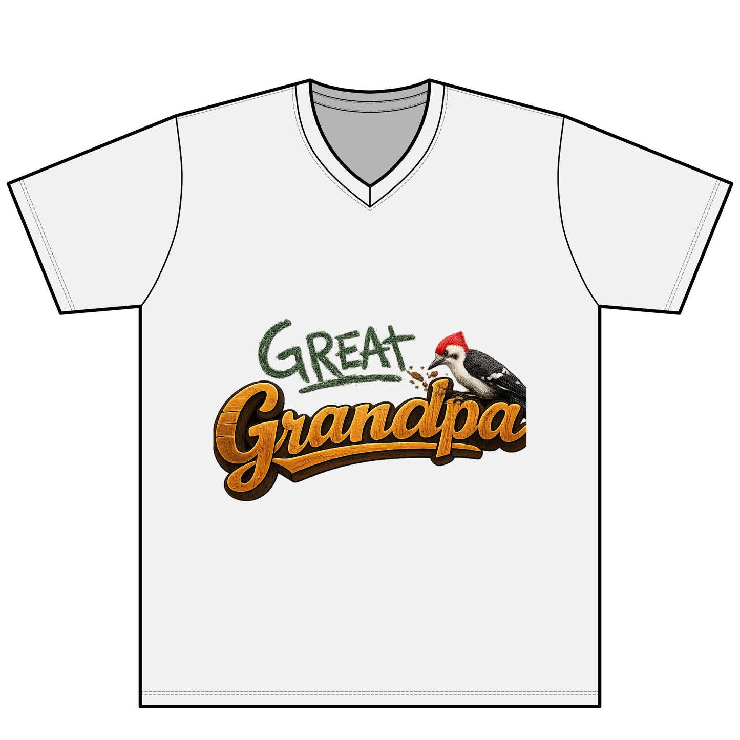 Great Grandpa V-Neck Tee — 'Great Grandpa' Woodpecker Graphic
