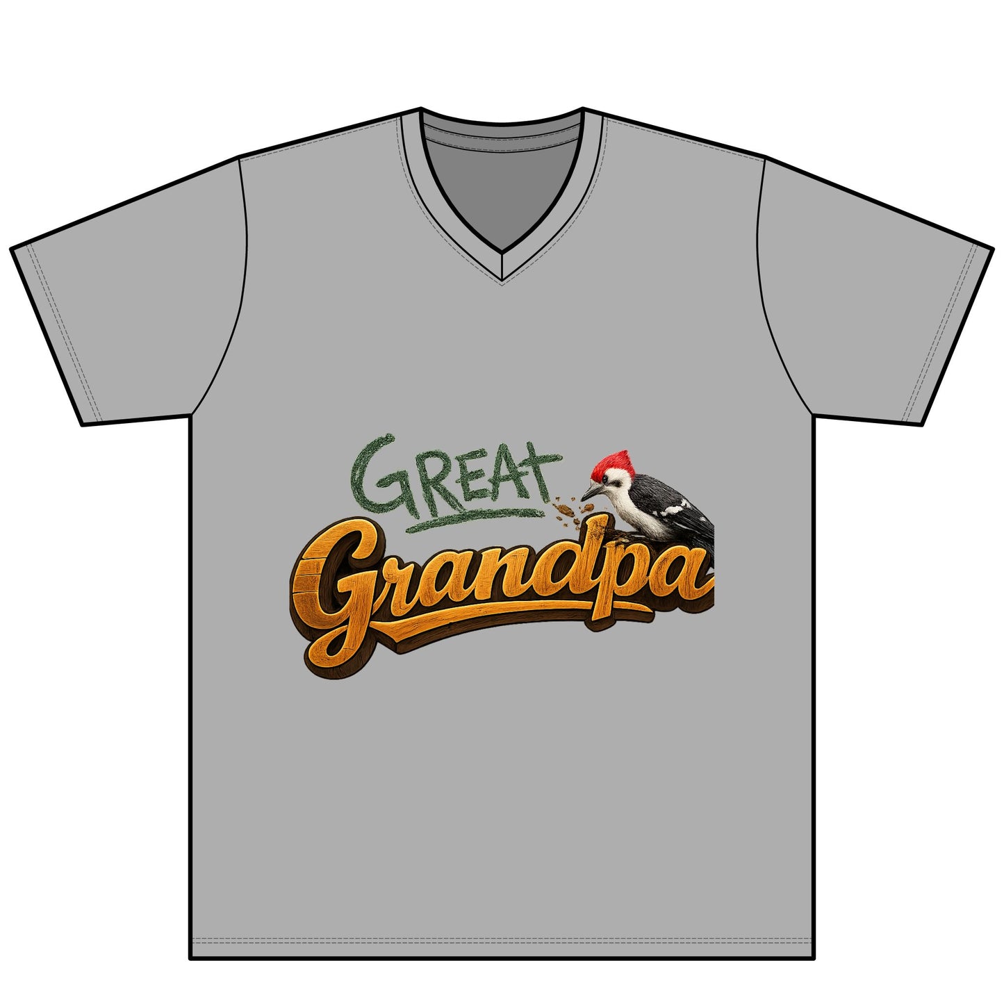 Great Grandpa V-Neck Tee — 'Great Grandpa' Woodpecker Graphic