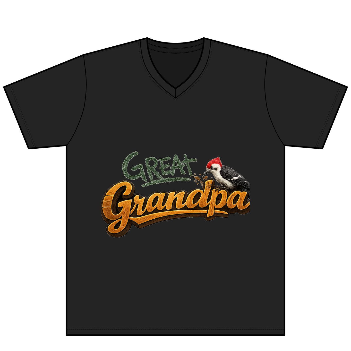 Great Grandpa V-Neck Tee — 'Great Grandpa' Woodpecker Graphic