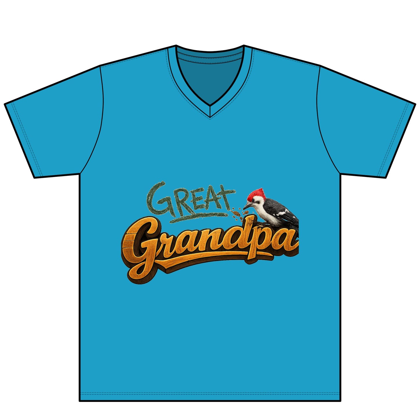 Great Grandpa V-Neck Tee — 'Great Grandpa' Woodpecker Graphic