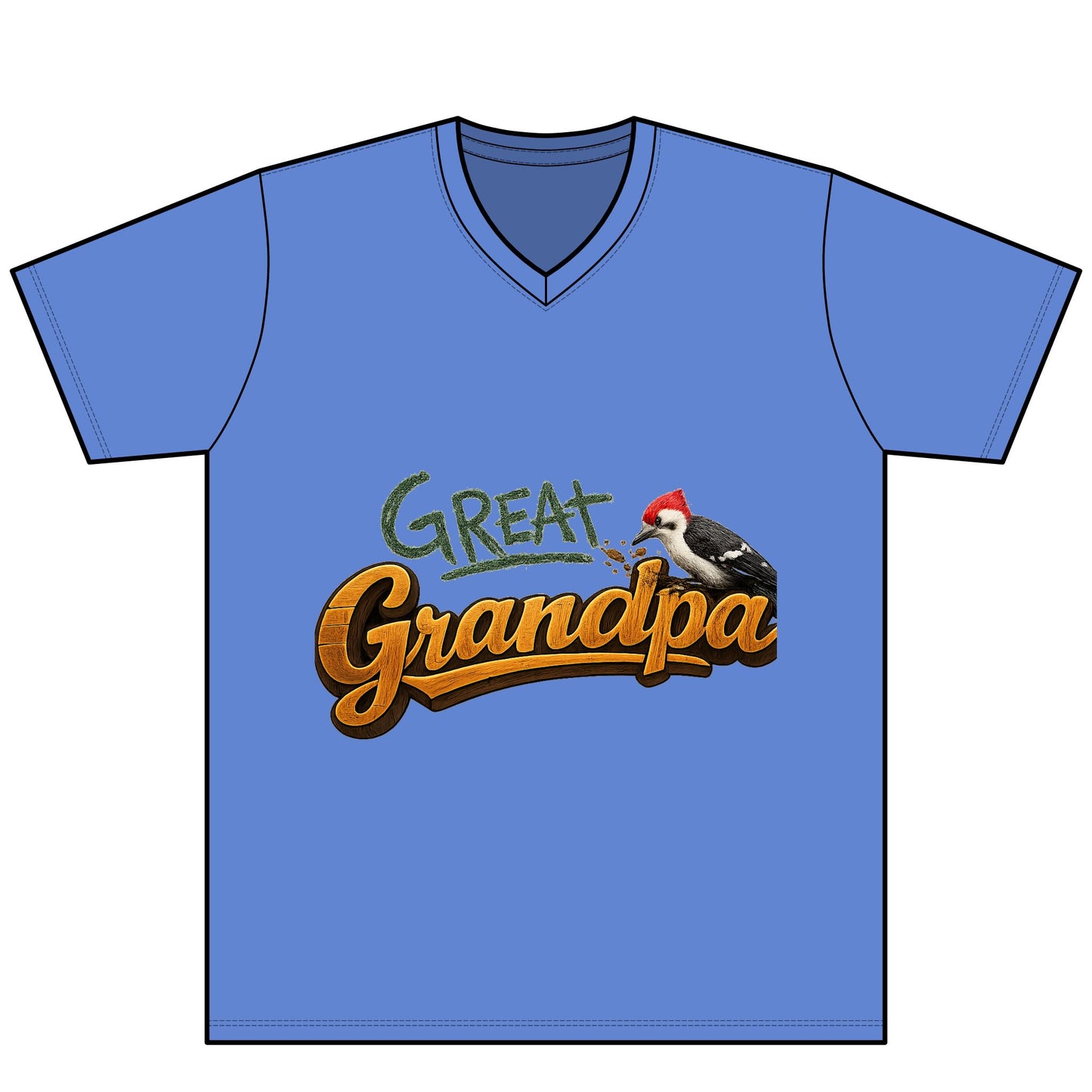 Great Grandpa V-Neck Tee — 'Great Grandpa' Woodpecker Graphic