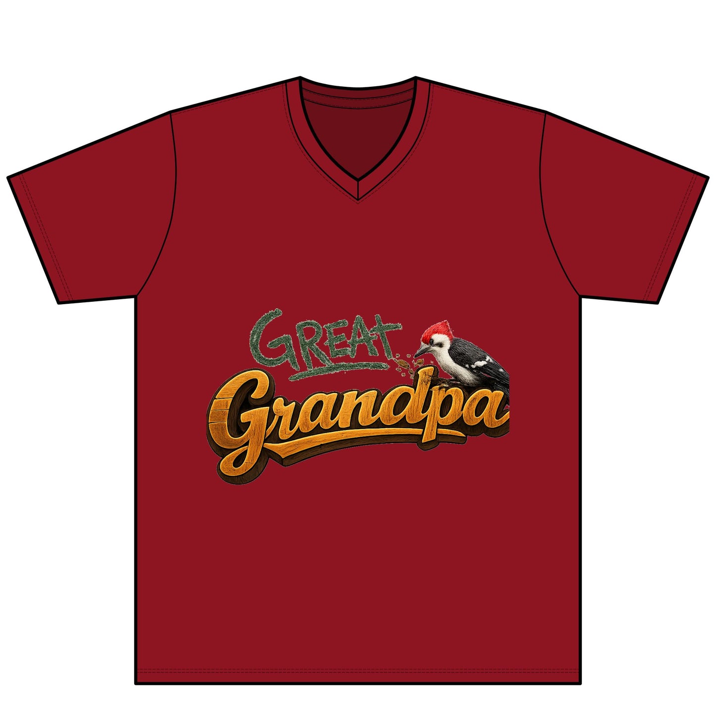 Great Grandpa V-Neck Tee — 'Great Grandpa' Woodpecker Graphic